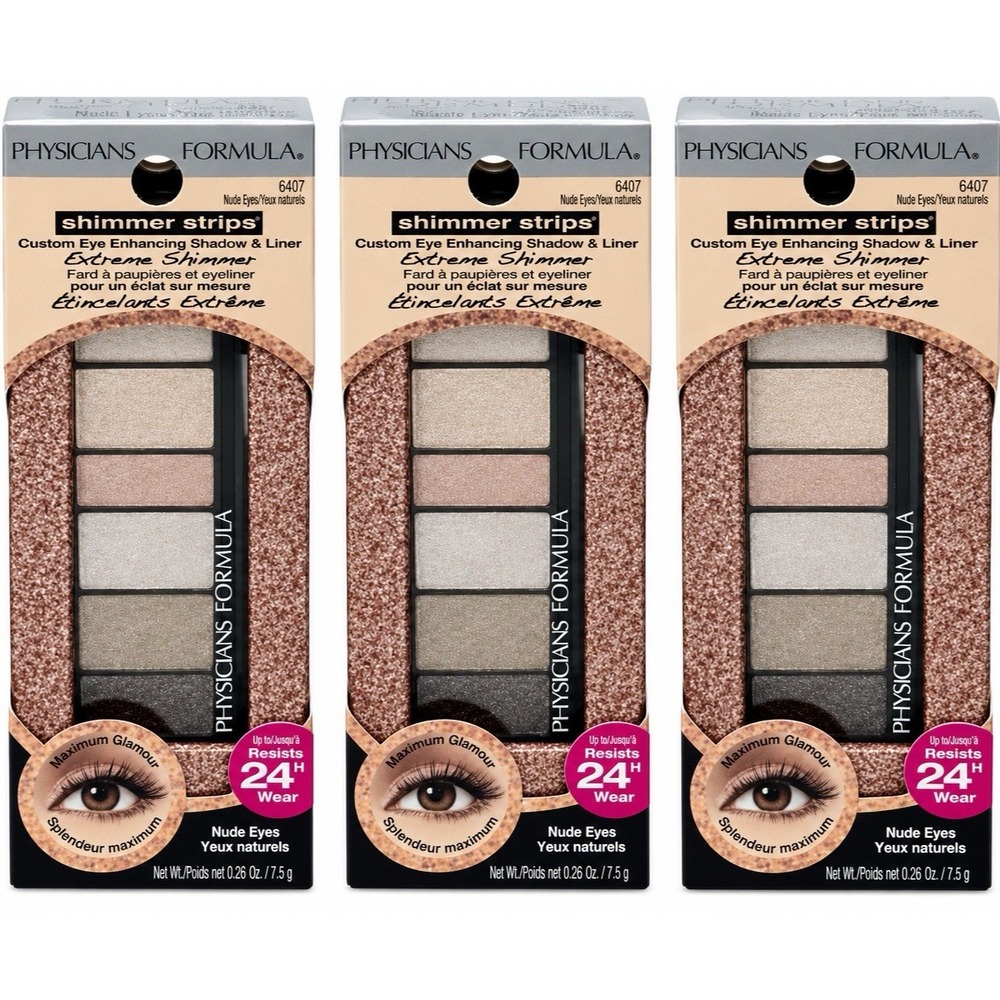 3X Physicians Formula Shimmer Strips 6407 Eye Enhancing Shadow Liner/Nude Eyes